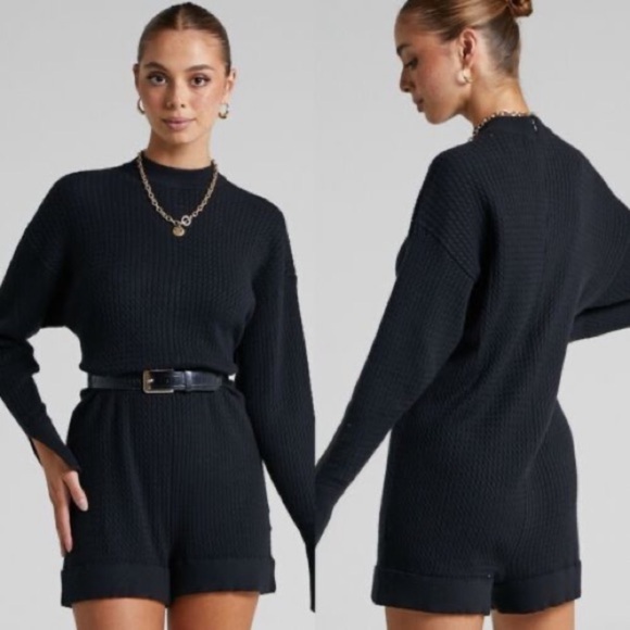Weworewhat Mock Neck Sweater Romper Size M Black - Picture 2 of 8
